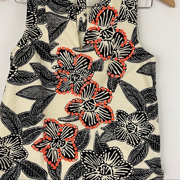 J. Crew Notch Shell Embellished Polynesian Beaded Top Cotton Blend Sleeveless 0 - Picture 3 of 10